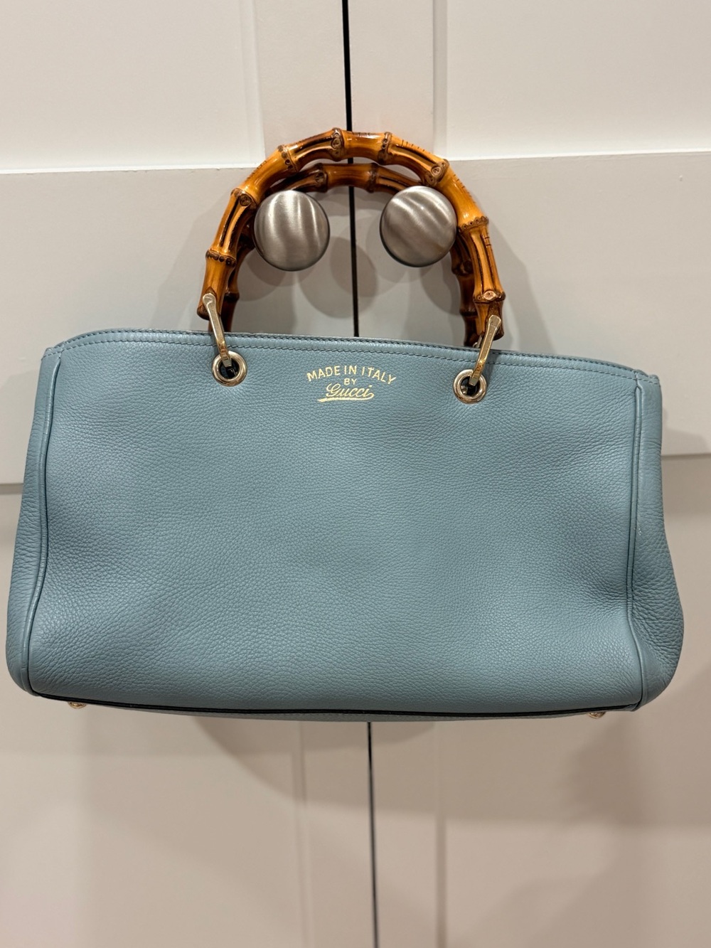 Gucci Light Blue Bamboo Handle Leather Tote + COA and Dust Bag